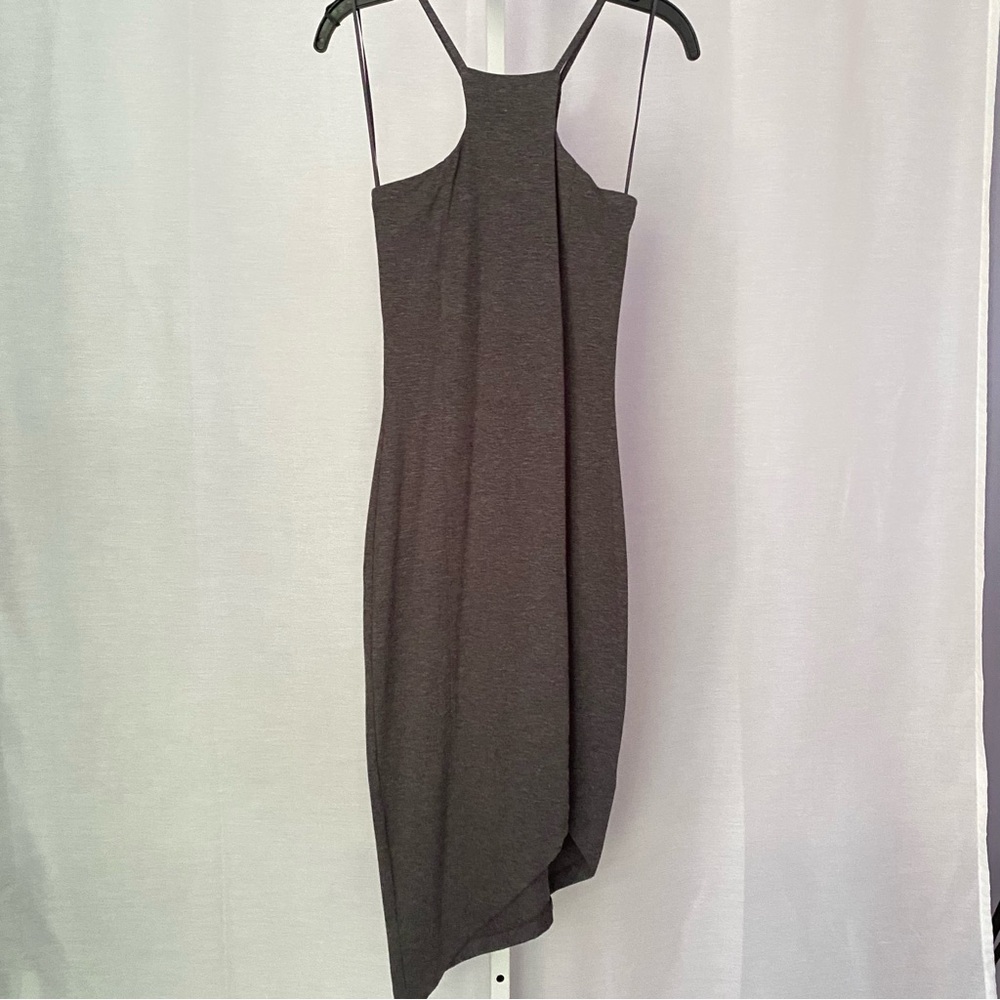 Express Halter Neck Asymmetrical Bodycon Dress in Gray — XS